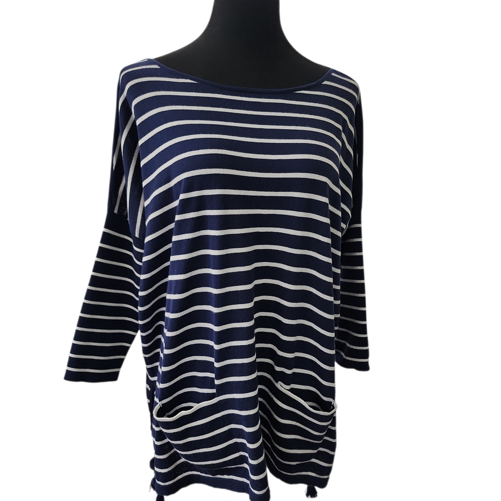 Lilly Pulitzer Navy and White Striped Long Sleeve Top